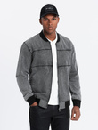 Men's denim bomber jacket with stone wash effect - grey V1 OM-JADJ-0163