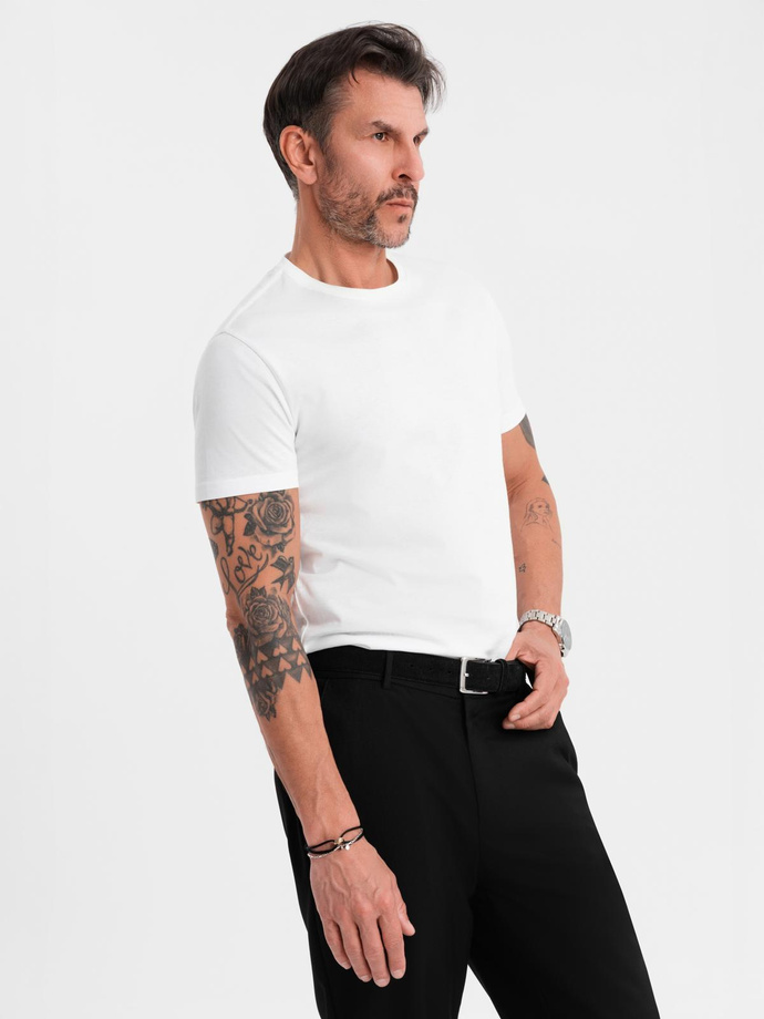 Men's BASIC classic cotton T-shirt - white V4 OM-TSBS-0236