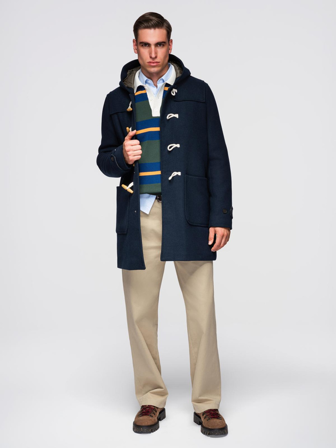Men's insulated coat with hood and concealed zipper - black V1 OM-COWC-0110