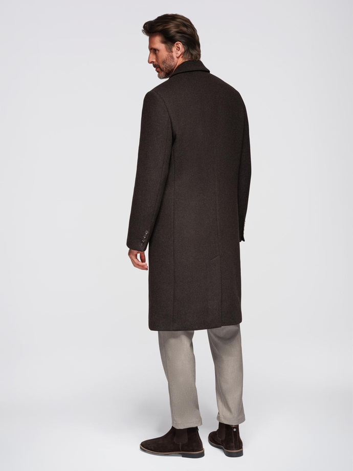 Men's coat with asymmetrical fastening and high collar - light brown V4 OM-COWC-0120