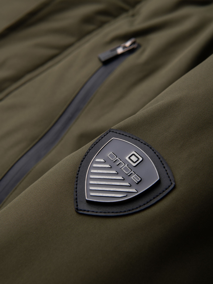 Alaskan men's winter jacket with detachable fur from the hood - dark olive green V3 OM-JALJ-0148