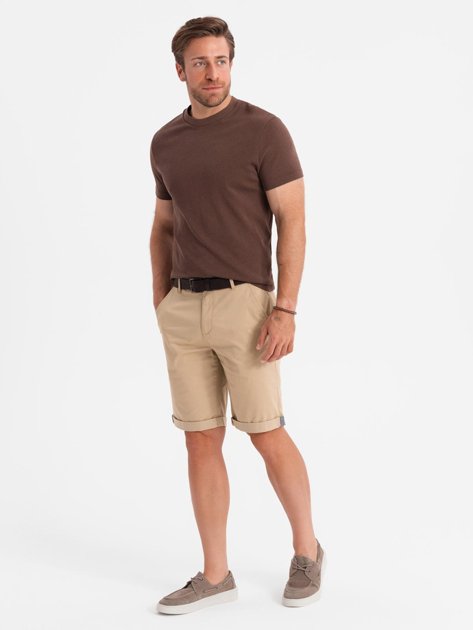 Classic men's chino shorts with rolled up leg - beige V11 OM-SRCS-0197