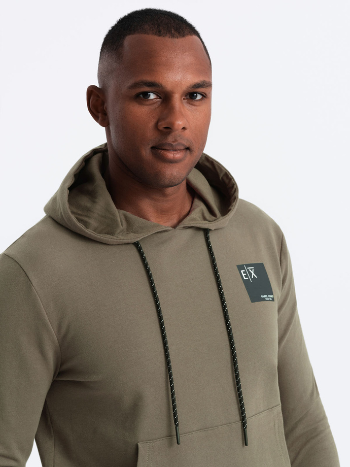 Men's kangaroo hoodie with logo - olive V4 OM-SSNZ-0162