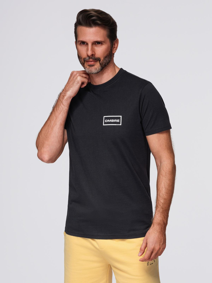 Men's knitted t-shirt with printed REGULAR cut - black V2 OM-TSPT-0231