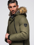 Alaskan men's winter jacket with detachable fur from the hood - dark olive green V3 OM-JALJ-0148