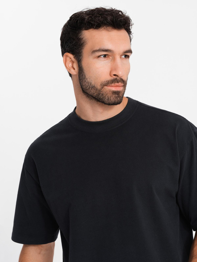 Bawełniany męski t-shirt LOOSE FIT z okrągłym dekoltem – czarny V1 OM-TSBC-0234 