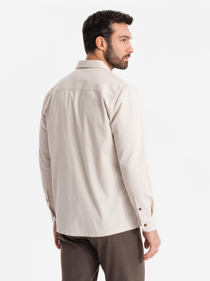 Męska bawełniana koszula REGULAR FIT z kieszeniami zapinanymi na guziki - kremowa V1 OM-SHCS-0146
