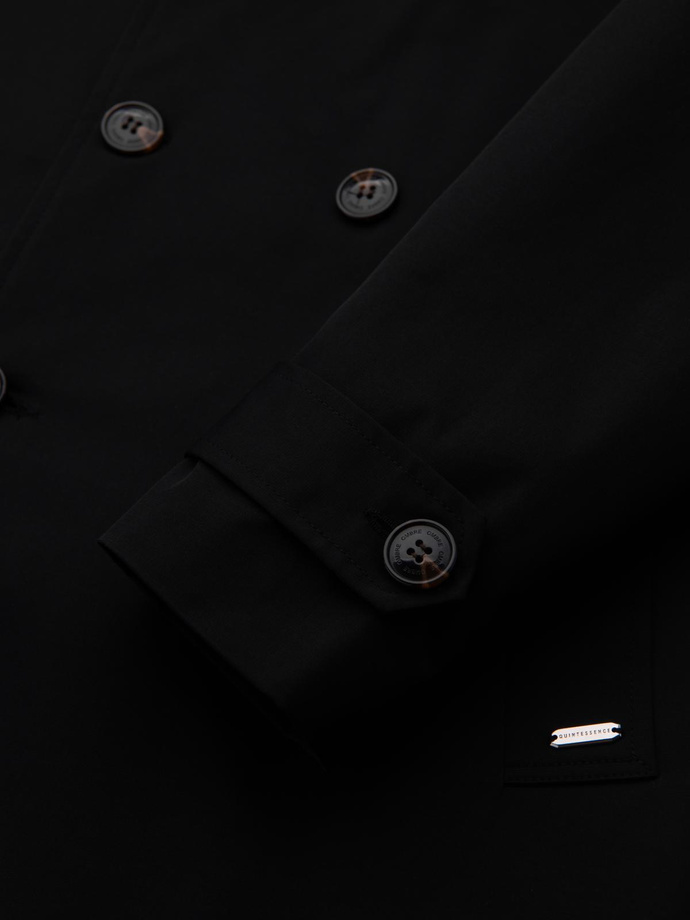 Elegancki płaszcz męski trencz SLIM FIT z paskiem – czarny V2 OM-COSC-0126