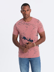 T-shirt męski bawełniany z abstrakcyjnym printem – różowy V5 OM-TSFP-0184