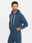 Męski dresowy komplet bluza kangurka + szorty – ciemnoniebieski V4 Z75