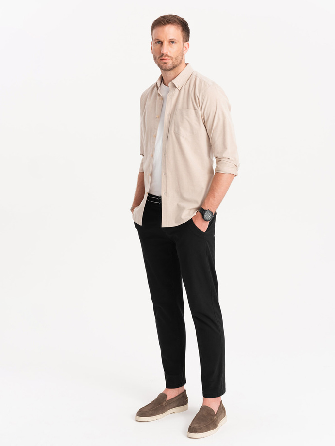 Men's chino pants with decorative waistband - black V1 OM-PACP-0118