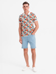 Men's shorts with elastic waistband and wash effect - light blue V1 OM-SRDS-0192
