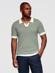 Men's knitted buttonless polo shirt with navy stripes - white and olive V3 OM-POSS-0161