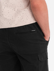 Men's cotton cargo shorts with elastic waistband - black V4 OM-SRCG-0190