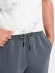 Bawełniane dresowe spodnie męskie joggery BASIC – grafitowe V11 OM-PABS-0174