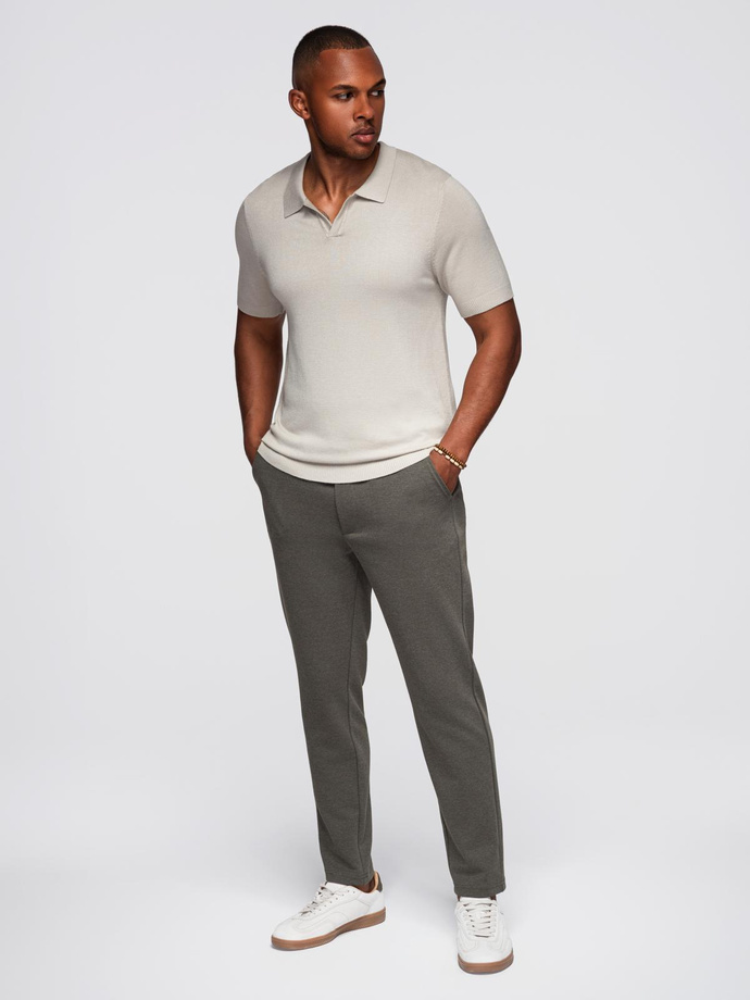 Men's buttonless polo shirt with classic weave - light grey V3 OM-POSS-0159