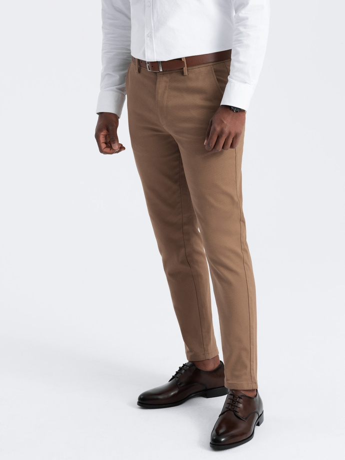 Men's SLIM FIT chino pants with fine texture - brown V2 OM-PACP-0190