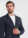 Men's SLIM knit jacket with subtle texture - navy blue V3 OM-BLZB-0101