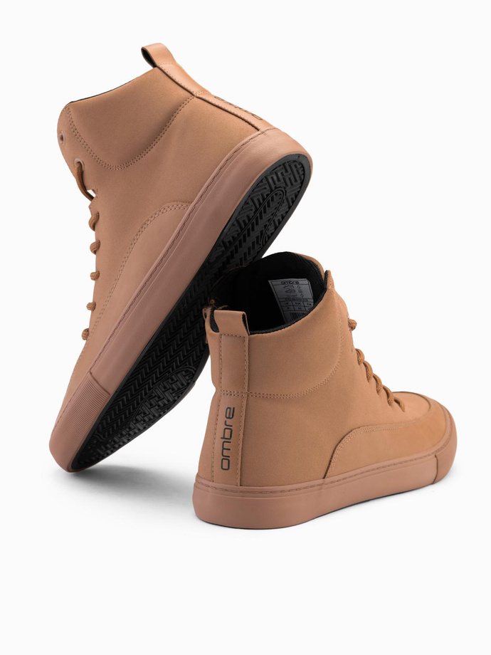 Men's ankle sneaker boots with decorative tabs - brown V3 OM-FOSH-0176 