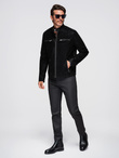 Men's retro biker jacket with stand-up collar - brown V1 OM-JAFL-0197