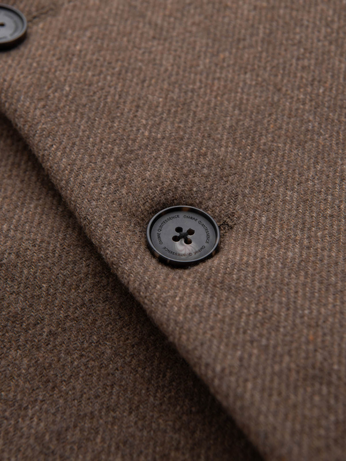 Elegancki jednorzędowy męski płaszcz z wełną – brązowy V1 OM-COWC-0114