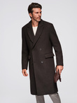 Men's coat with asymmetrical fastening and high collar - light brown V4 OM-COWC-0120
