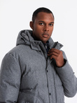 Casualowa kurtka męska puffer z wełną – szary melanż V1 OM-JAHP-0203