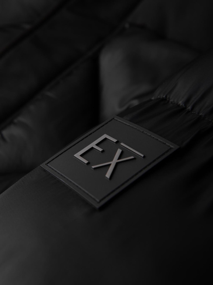 Men's hooded jacket with geometric diamond quilting - black V1 OM-JAHP-0237