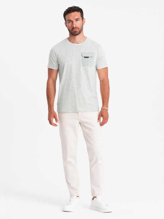 Men's cotton t-shirt with letter print and pocket - yellow-green V4 OM-TSFP-0188