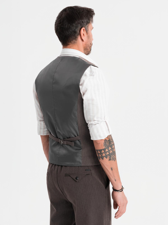 Męska elegancka kamizelka w jodełkę SLIM FIT  - grafitowa V2 OM-BLZV-0143