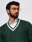 Knitted monochrome men's viscose cardigan - navy blue V1 OM-SWCD-0126