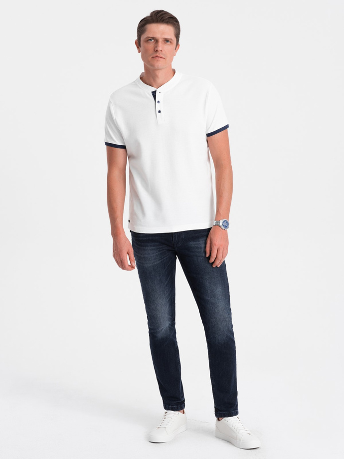 Men's collarless polo shirt - white V1 OM-TSCT-0156