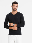 Longsleeve męski V-neck SLIM FIT z elastanem i printem – czarny V1 OM-LSBC-0123