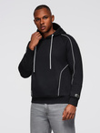 Men's sweatshirt with contrast stitching and hood - black V1 OM-SSNZ-0250