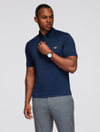 Stylish men's stretch fabric polo shirt - navy blue V3 OM-POSS-0150