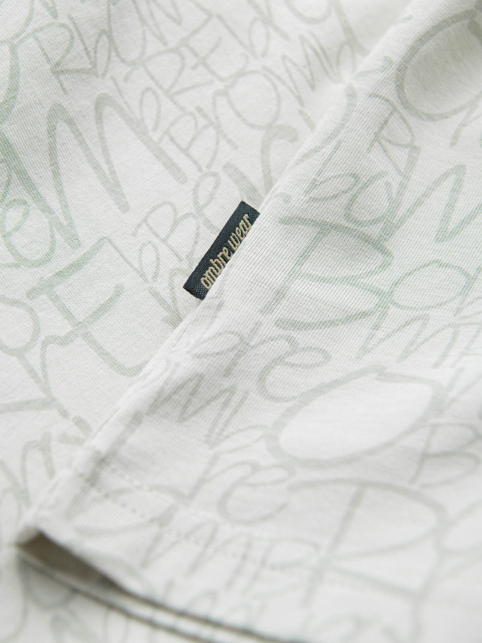 Bawełniany męski t-shirt z literowym printem i kieszonką – żółto-zielony V4 OM-TSFP-0188
