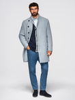 Men's coat with high collar and asymmetrical fastening - grey melange V1 OM-COWC-0141