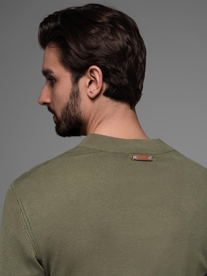 Men's sweater with viscose and spread neckline - olive V1 OM-SWZS-0124 