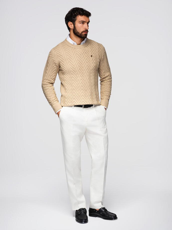 Men's zigzag knit sweater - sand V1 OM-SWSW-0147