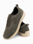 Lekkie zamszowe męskie sneakersy w stylu sportowym – oliwkowe V1 OM-FOSL-0205