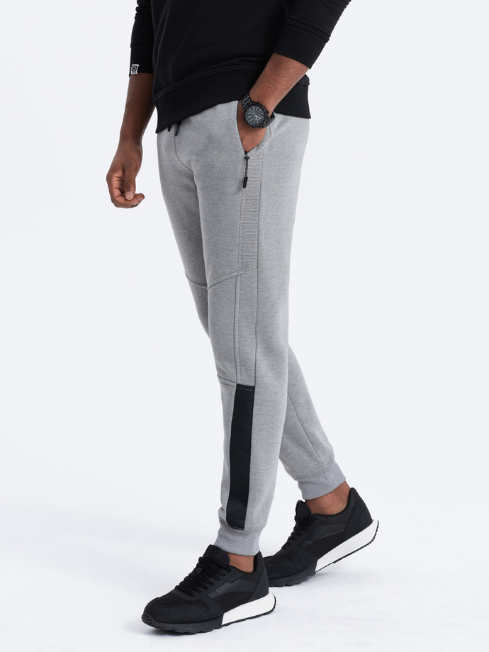 Men's sweatpants with stitching - grey melange V3 OM-PASK-0137