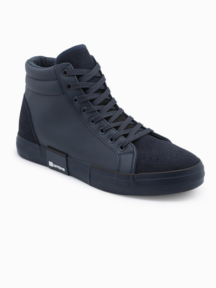 Classic men's high sneakers with quilted upper - navy blue V3 OM-FOTH-0127