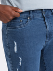Washable men's TAPER FIT denim pants with rubbing - blue V2 OM-PADP-0163