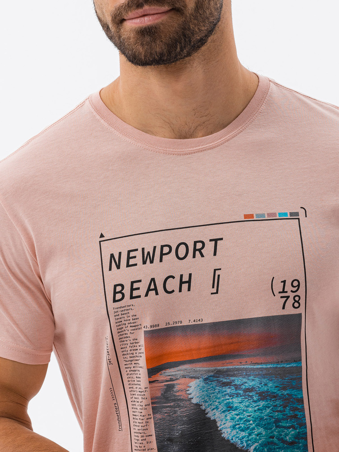 T-shirt męski z nadrukiem - różowy V15B S1434