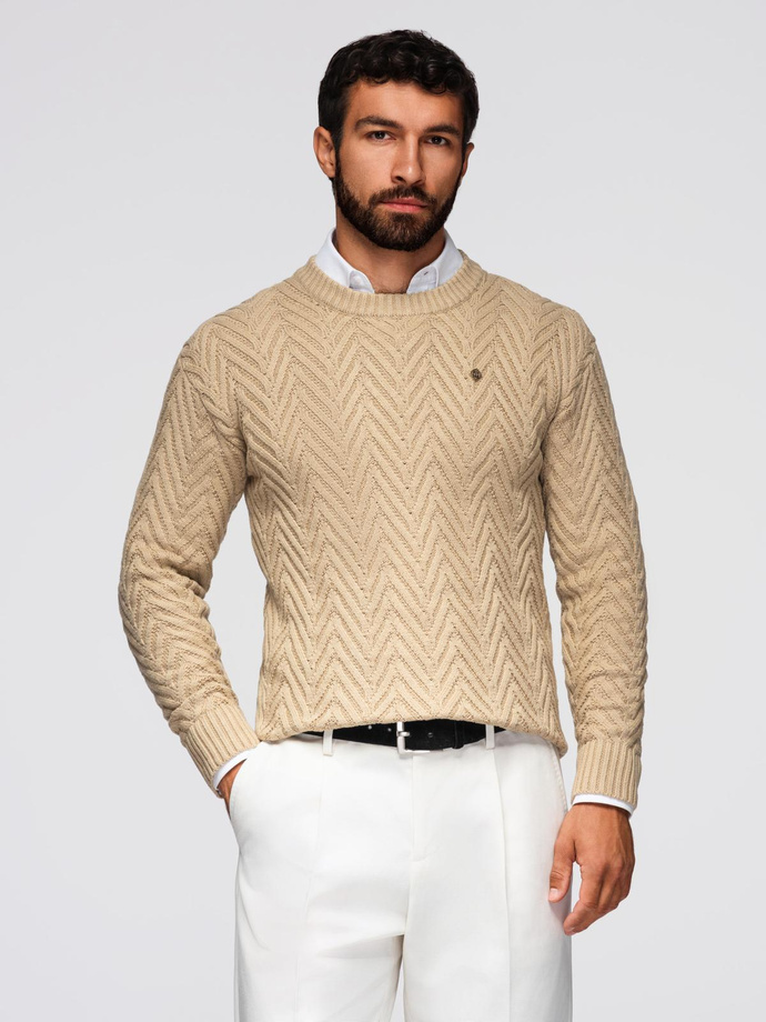 Men's zigzag knit sweater - sand V1 OM-SWSW-0147