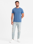 Men's cotton T-shirt with fine embroidery - dark blue V6 OM-TSCT-0170