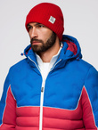Men's quilted jacket with detachable hood - blue and red V1 OM-JALP-0206