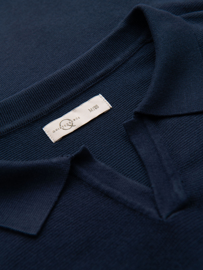 Men's buttonless polo shirt with classic weave - navy blue V1 OM-POSS-0159