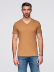 Men's BASIC classic cotton T-shirt with a v-neck - brown V9 OM-TSBS-0237