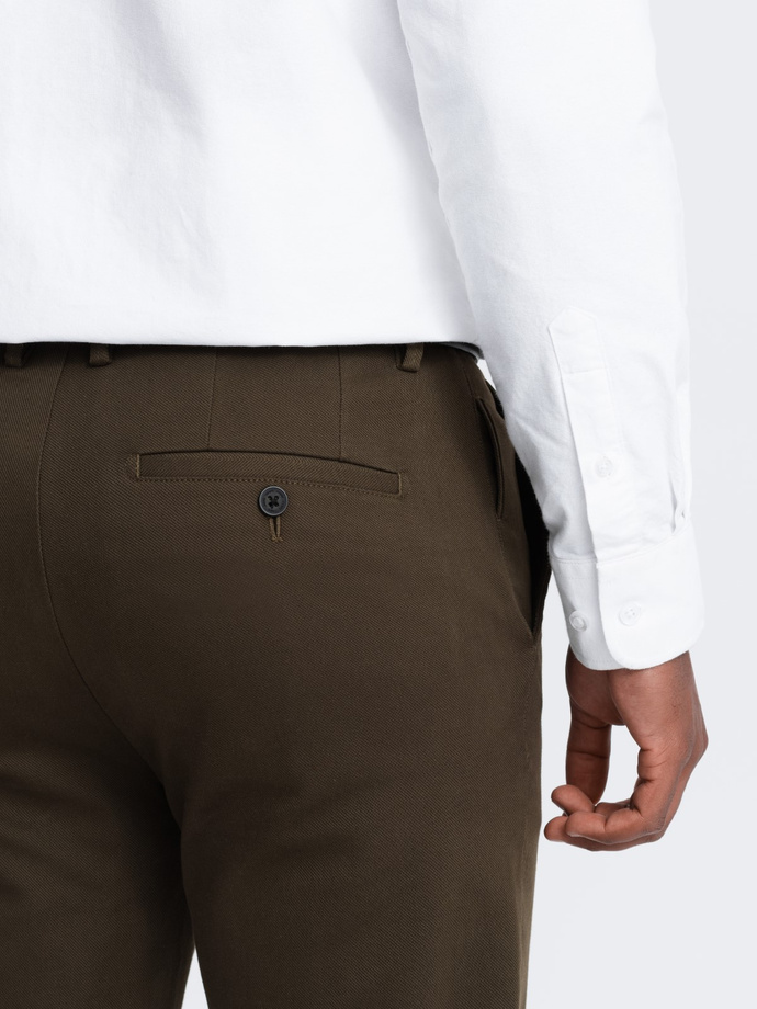 Spodnie męskie chino SLIM FIT z delikatną teksturą - ciemnooliwkowe V4 OM-PACP-0190